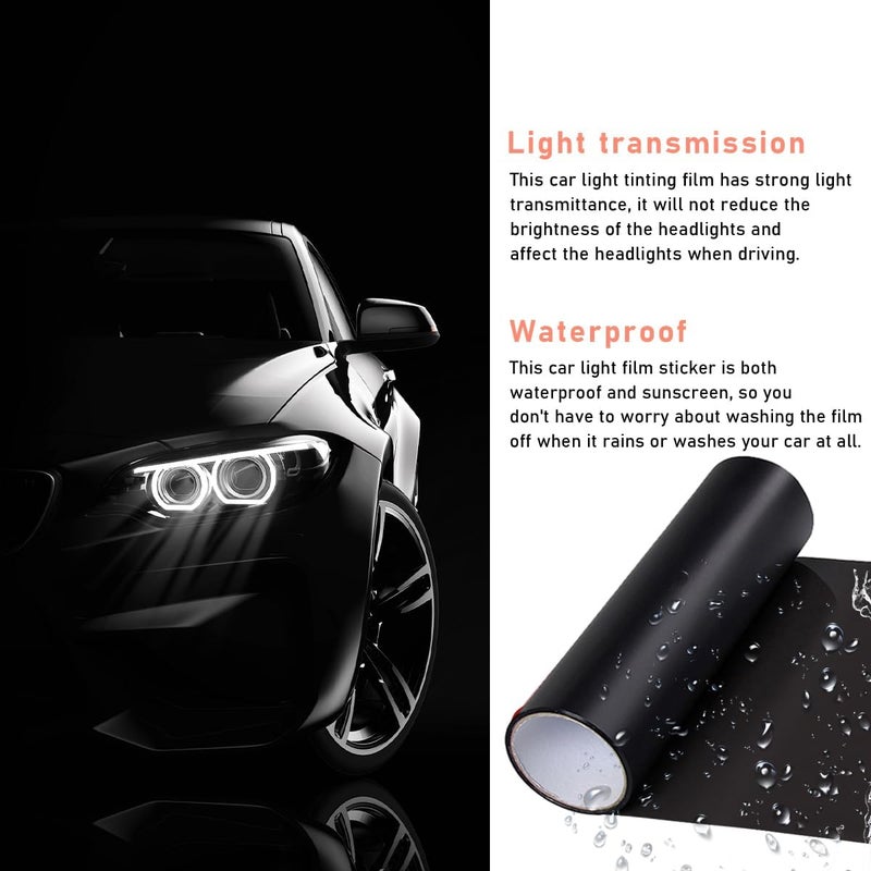 KVAEY Car Light Tint Film, 12×48 Inch Tint Vinyl Wrap Film Roll with Squeegee and Cutter, Self-Adhesive Film Sticker for Car Headlights Tail Lights Fog Lights, Car Accessories - Image 4